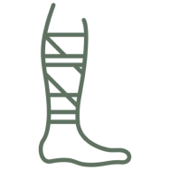 Illustration of a bandaged leg on black.