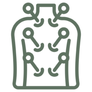 Abstract circuit design on black background.