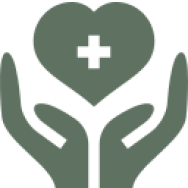 Hands holding heart with medical cross.