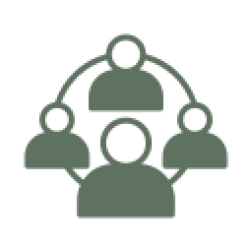 Connected people icons forming a network.