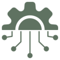 Gear and circuit technology icon on black.