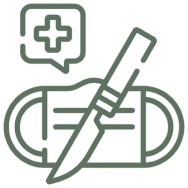 Surgical mask, scalpel, and medical cross icon.