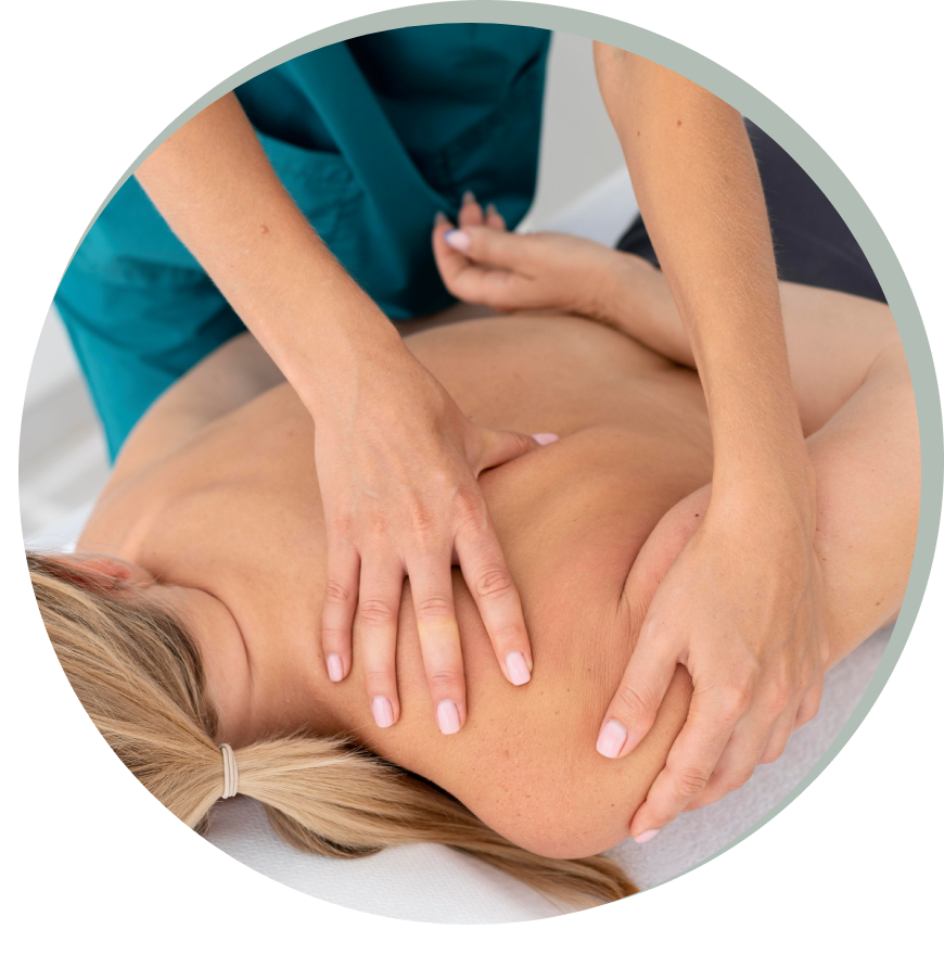 Therapist performing a relaxing back massage.